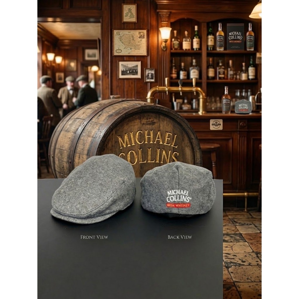 Michael Collins Irish Whiskey Flat Cap Mens OS Grey Wool Blend Newsboy Hat